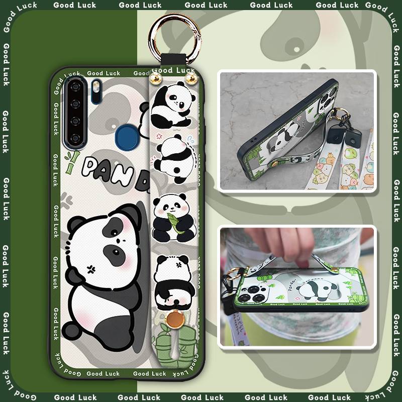 Panda Wristband Phone Case For Blackview A80 Pro Cute Anti-dust Anti-knock Wrist Strap Shockproof Cartoon Durable Ring