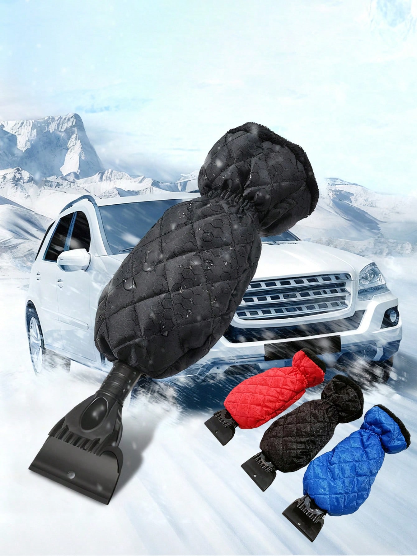 

Car Ice Scraper with Warm Gloves - Integrated Snow Removal Tool, Portable Winter Ice Removal Essential чёрный