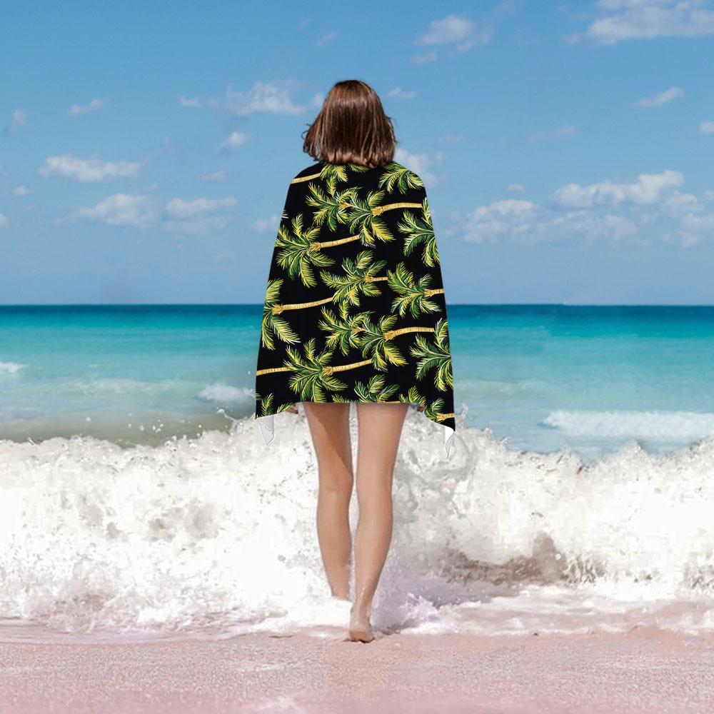 1 Modern Quick Dry Microfiber Beach Towel, Soft And Lightweight Coconut Palm Print, Machine Washable Suitable For Beach, Camping