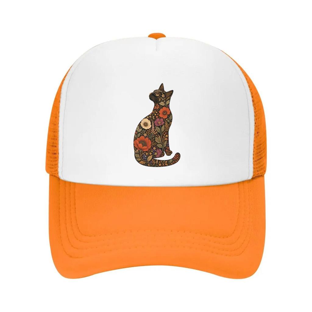 Bohemian Botanical Cat Silhouette Po Mesh Baseball Cap Casual Hat Outdoor For Womens Unisex FeUnisex