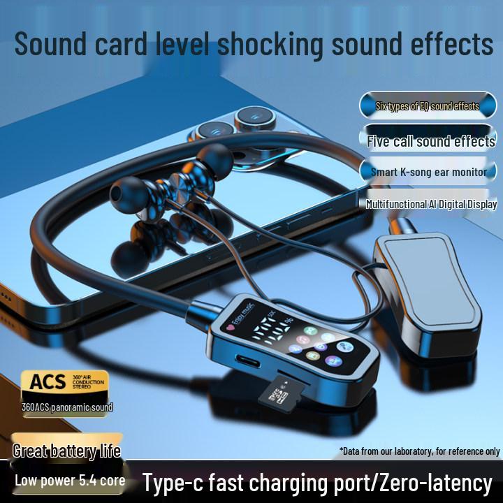 Bluetooth Sports Earphones with Digital Display, Neckband, Long Battery Life, Noise Reduction, Card Slot, and Superior Sound