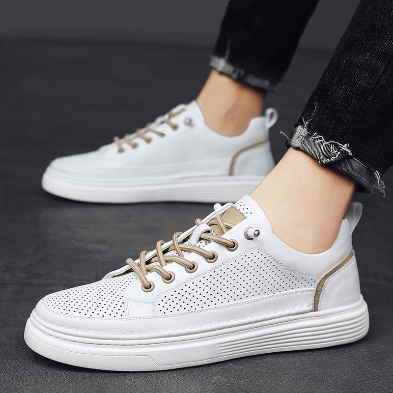 Fashion Men Fashion Designer Vulcanized Shoes 2024 Soft Sole Hollow Out Sports Shoes Genuine Leathe Trend Thick Sole Comfy Casual Shoes