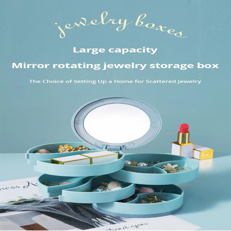 1Pc Jewelry Stand Holder Display Tray Multilayer Rotating Jewelry Storage Box With Mirror Plastic Makeup Box