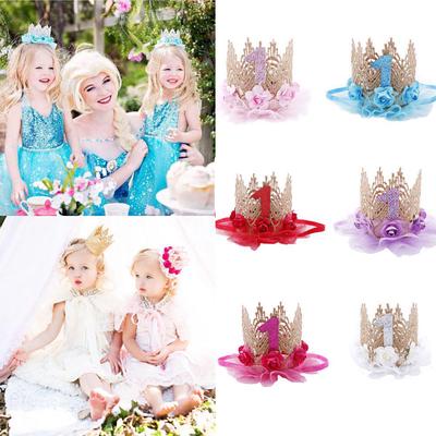Fashion Boys Girls Party Decoration Baby Birthday Hat Flower Headwear 1 Years Old Crown Hair Band