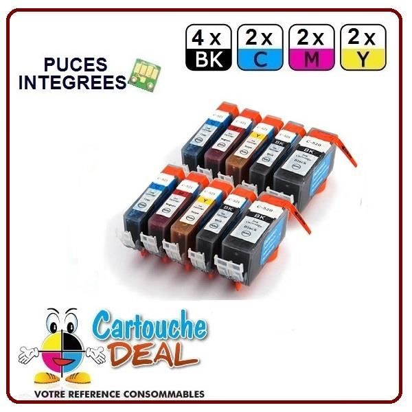 

Set of 10 generic cartridges compatible with Canon PGI-520 CLI-521 - CARTRIDGE DEAL - Multi-color