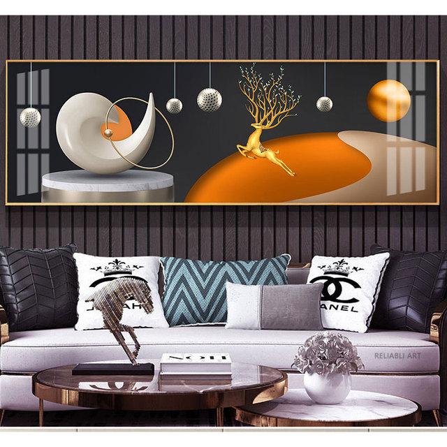 

Абстрактная Геометрия Свет Роскошный Холст Картина Олень Декоративная Настенная Искусства Китайский Золотой Декор Для Гостиной Спальни Куадрос 60cm×170cm NoFrame