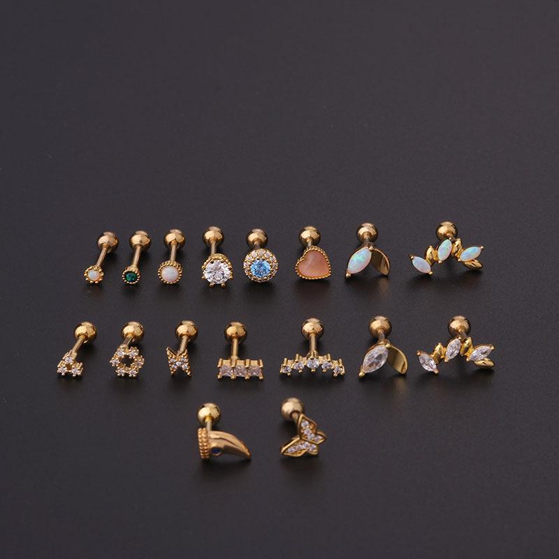 1Piece 16g 1.2mm Titanium Steel Piercing Stud Earrings for Women Fashion Zircon Opal Cartilage Earrings Helix Piercing Jewelry