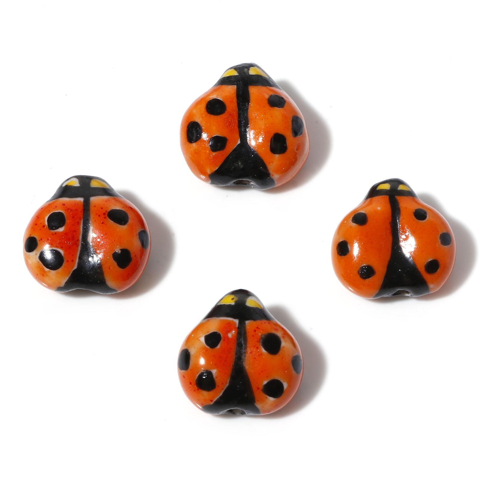 2pcs Ladybird Shaped Ceramic Beads Hand Painted Cartoon Animals Ceramic Pendant Porcelain Beads For Jewelry Making  16x16mm оранжевый