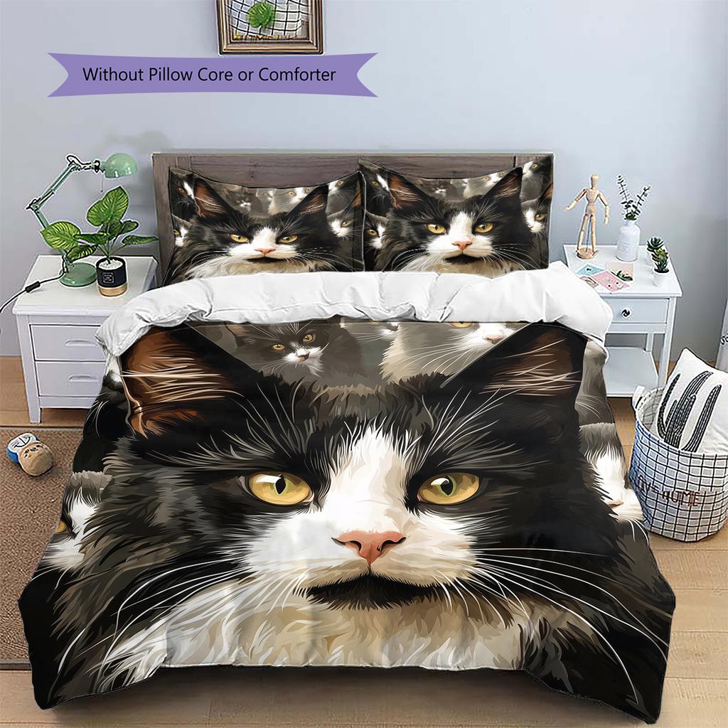 Cow Cat Pattern Bedding Home Decoration Birthday Gift (1 * duvet cover + 2 * pillowcase, without core)
