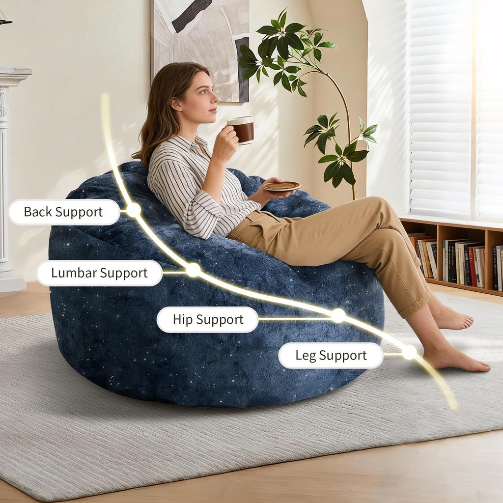 Curved High-Back Bean Bag Chair with Full-Body Contour Support for Immersive Relaxation in Modern Living Spaces