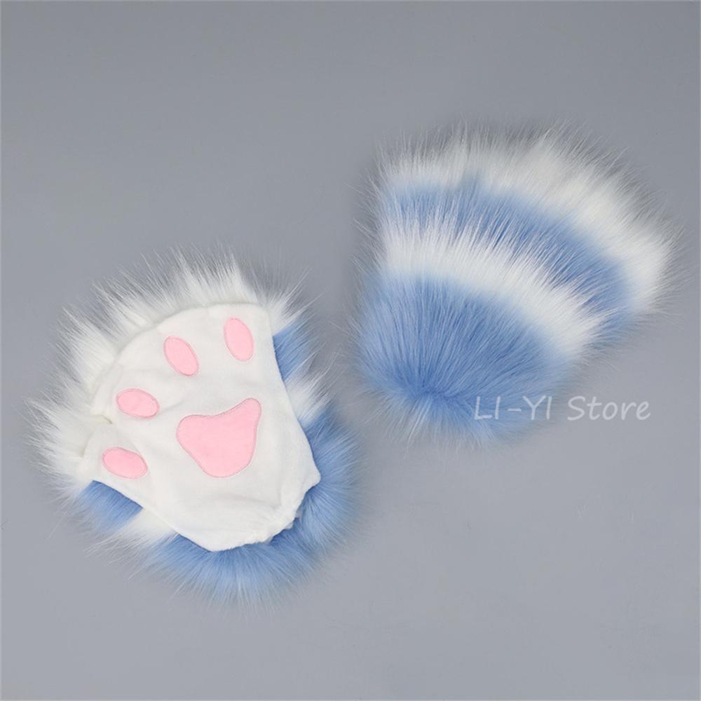 15 Colors Plush Gloves Cute Imitation Claw Cosplay Props Cat Paw Animal Tiger Cow Half Finger Gloves Anime Furry Paw Gloves