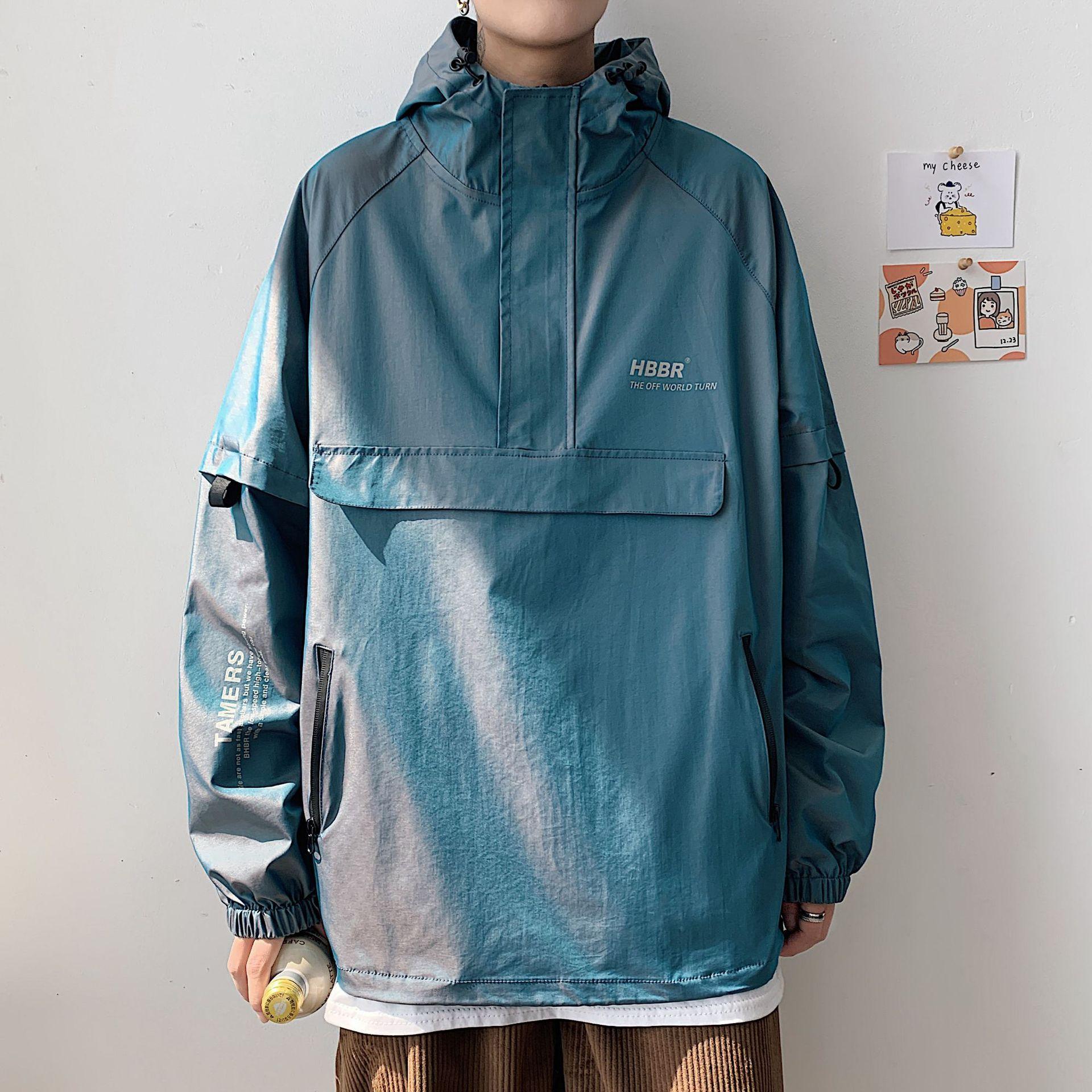 

Весенне-осенняя тонкая мужская модная брендовая куртка штурмовика с капюшоном на молнии наполовину, модная куртка с капюшоном, взрывная уличная универсальная куртка 5XL павлин голубой