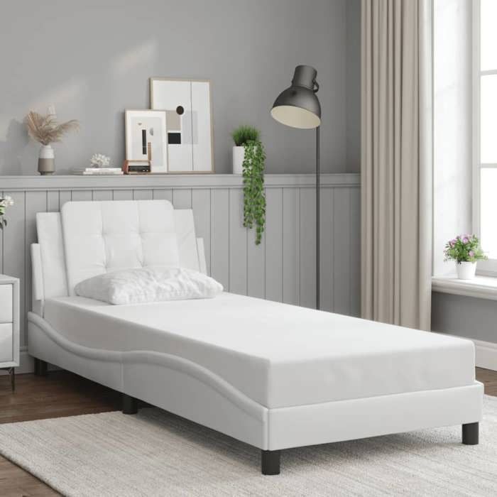 VidaXL Cadre de Lit avec Tête de Lit, Lit Rembourré, Lit Simple, Lit Adulte de Chambre à Coucher Intérieur, Blanc 90x200 cm 3208157