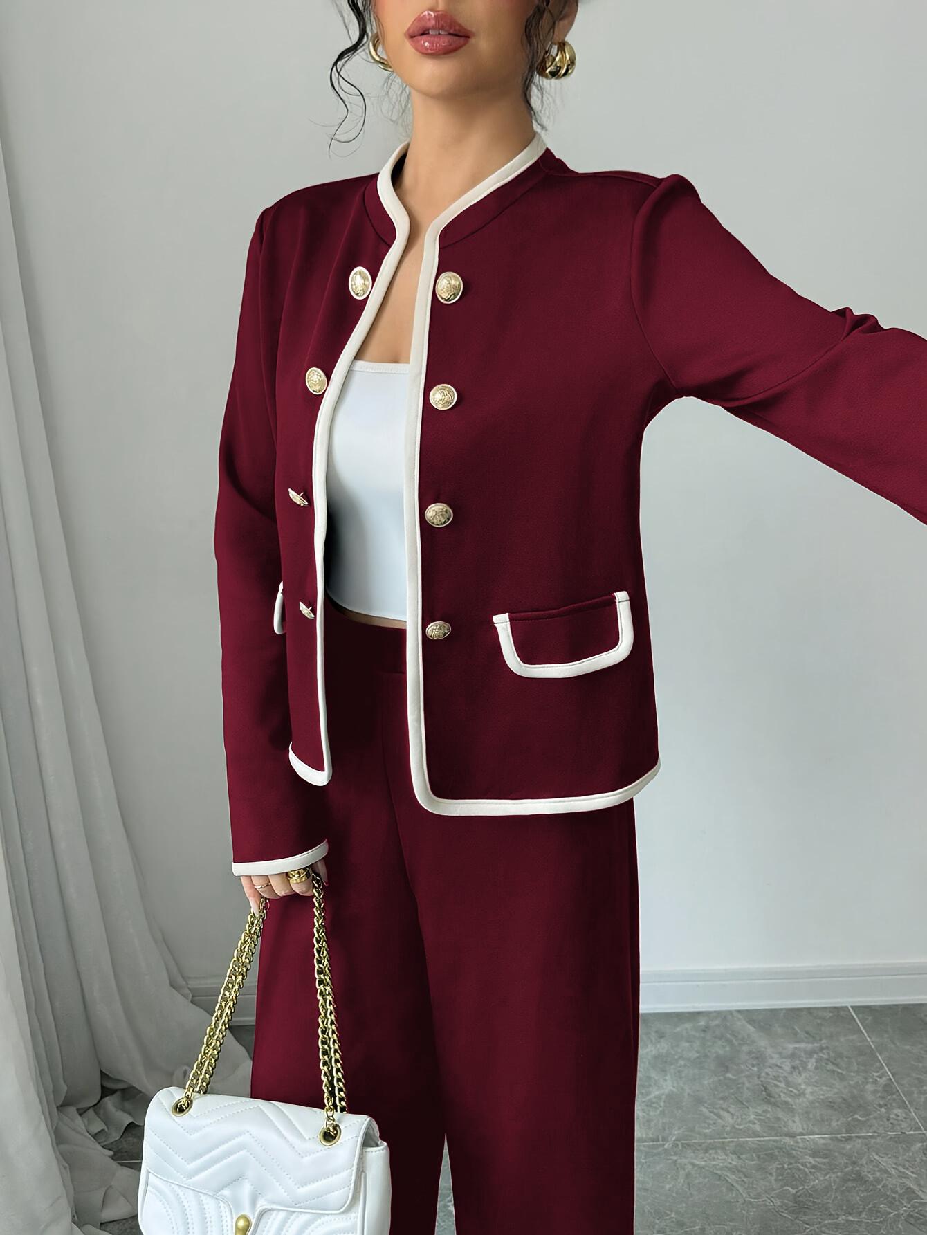 Chic Red Slimming Women s Suit: French-Korean Style XL [130-145]