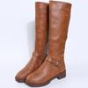 Stivali Al Ginocchio Marroni Vintage da Donna Taglia Grande Tacco Basso Plateau Stivali Lunghi Autunno Inverno Pelle PU Zip Stivaletti Caldi da Donna