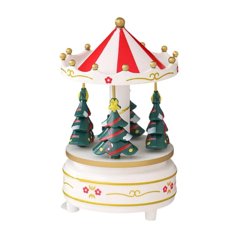 

Rotating Musical Holiday Decoration Wood Christmas Tree Hand Cranked Music Box Ornament For Family Gatherings Gifting