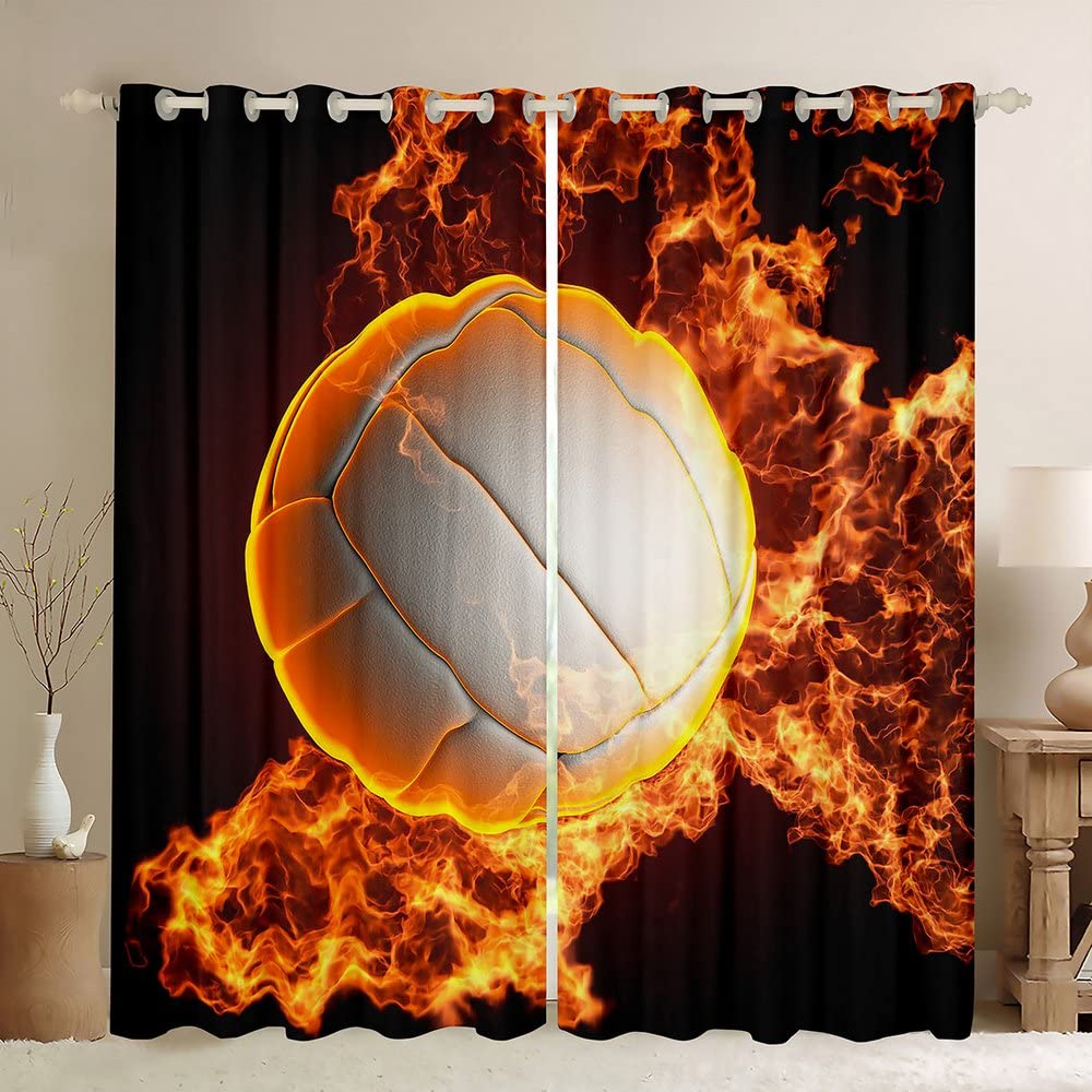 Volleyball Curtains Sports Game Theme Curtains Drapes for Kids Boys Girls Bedroom Abstract Window Curtain Blackout Drape
