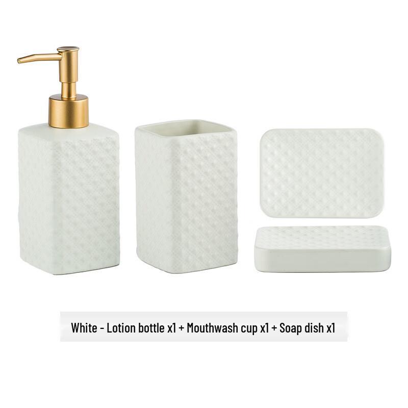 OLOEY Ceramic Embossed Matte White 3-Piece Bathroom Set