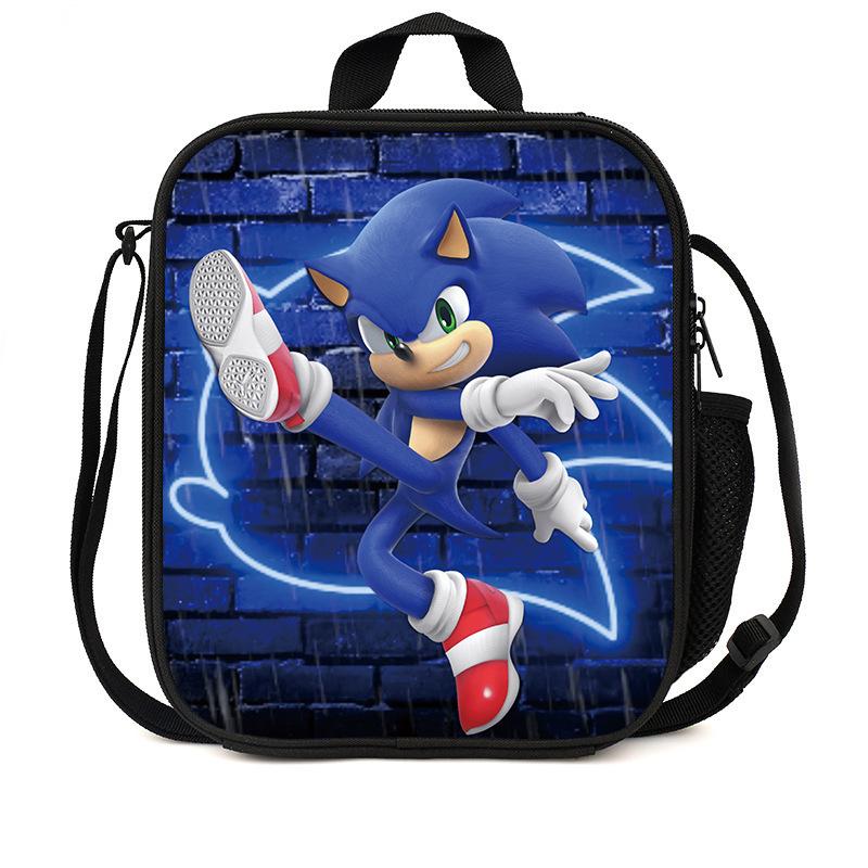 SONIC Student Picnic Bag Oxford Cloth Cartoon Print Shoulder Crossbody Backpack Large Capacity for Boys and Girls