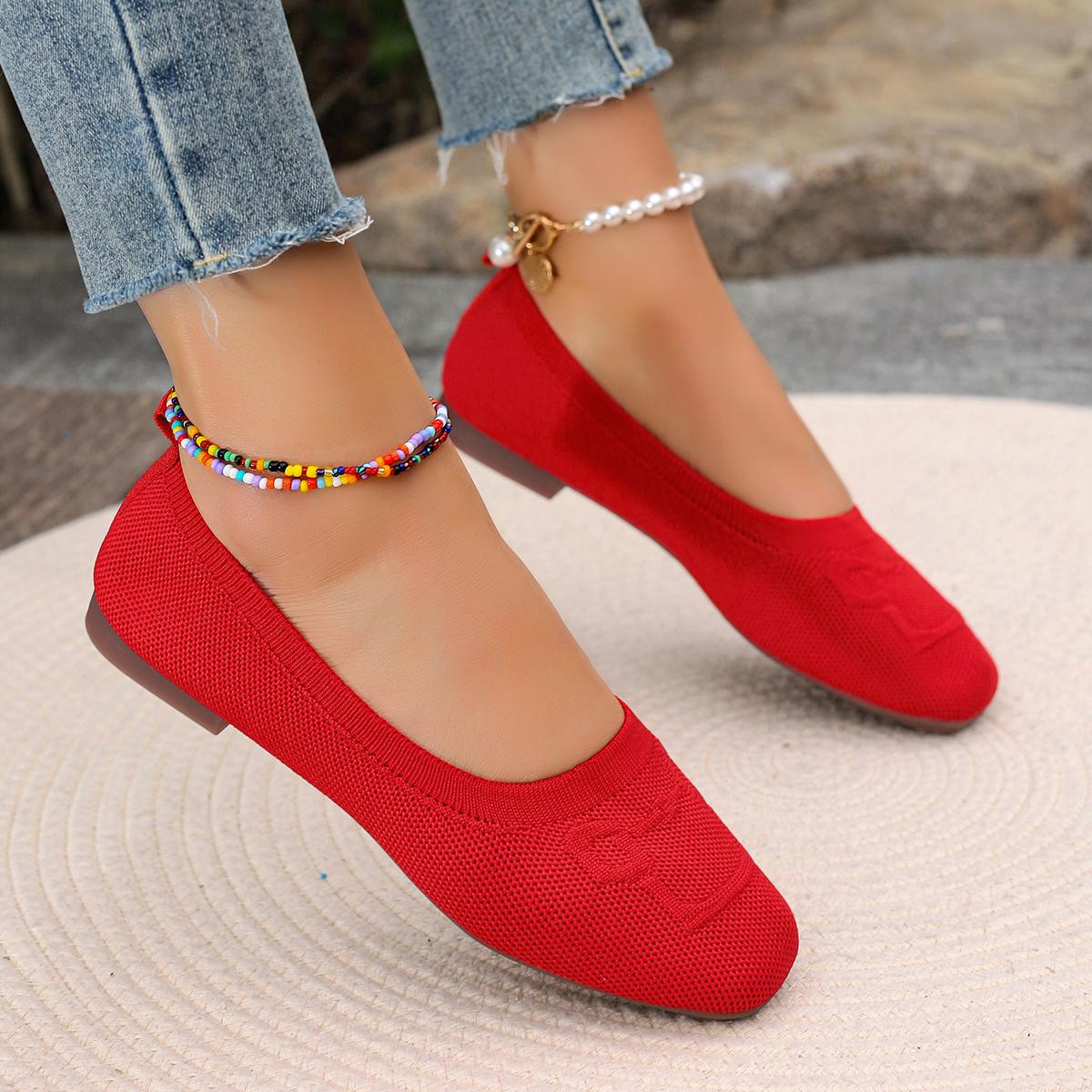 

Fashion Women s Flat Shoes with Pointed Soft Knitted Sole Breathable and Comfortable Shoes Spring and Autumn 2025 New Model 35 красный