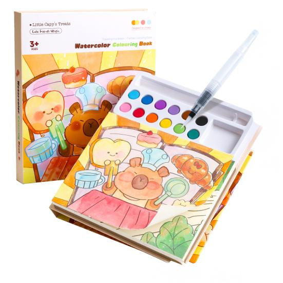 Aquarellmalbuch für Kinder mit vorgedruckten Pigmenten, kleckerfreier DIY-Malblock, pädagogische Kunstaktivität für Reisen und Geburtstagsgeschenk