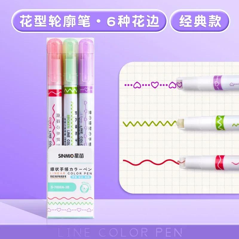 3/6/8pcs Line Shaped Highlighter Roller Tip Curve Liner Marker Pens Kawaii Graffiti Pen Korean Stationery School Office Supplies