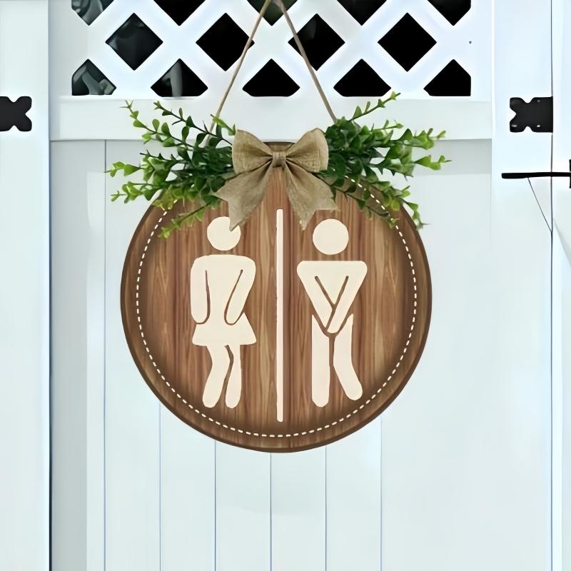 1 Wooden Toilet Gender Wooden Logo Bathroom Circular Logo Door Number Wall Mounted Farmhouse Decoration Logo