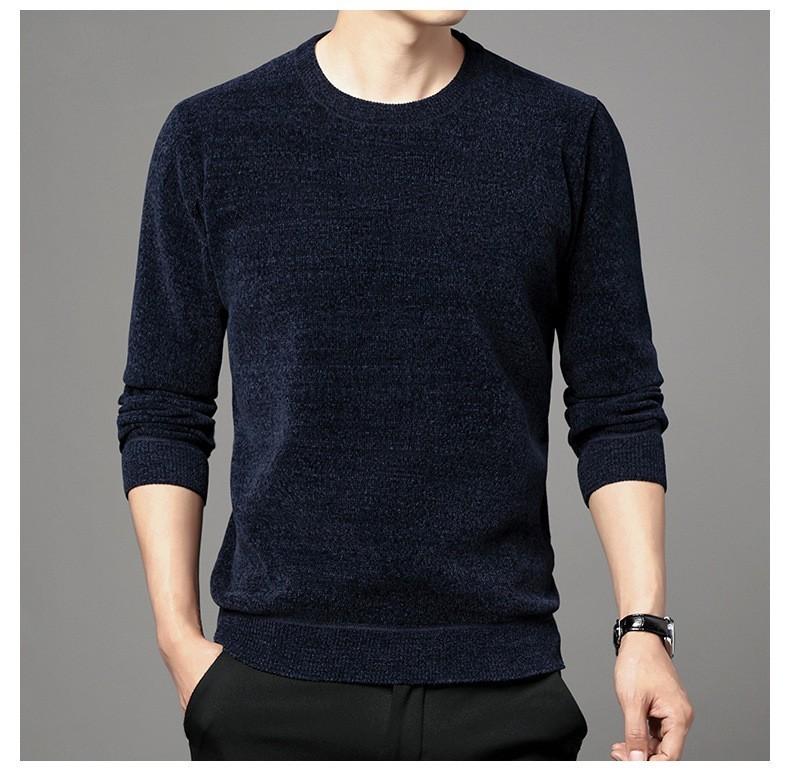 Men's Winter Padded Round Neck Sweater Solid Color Knitted Bottom Shirt