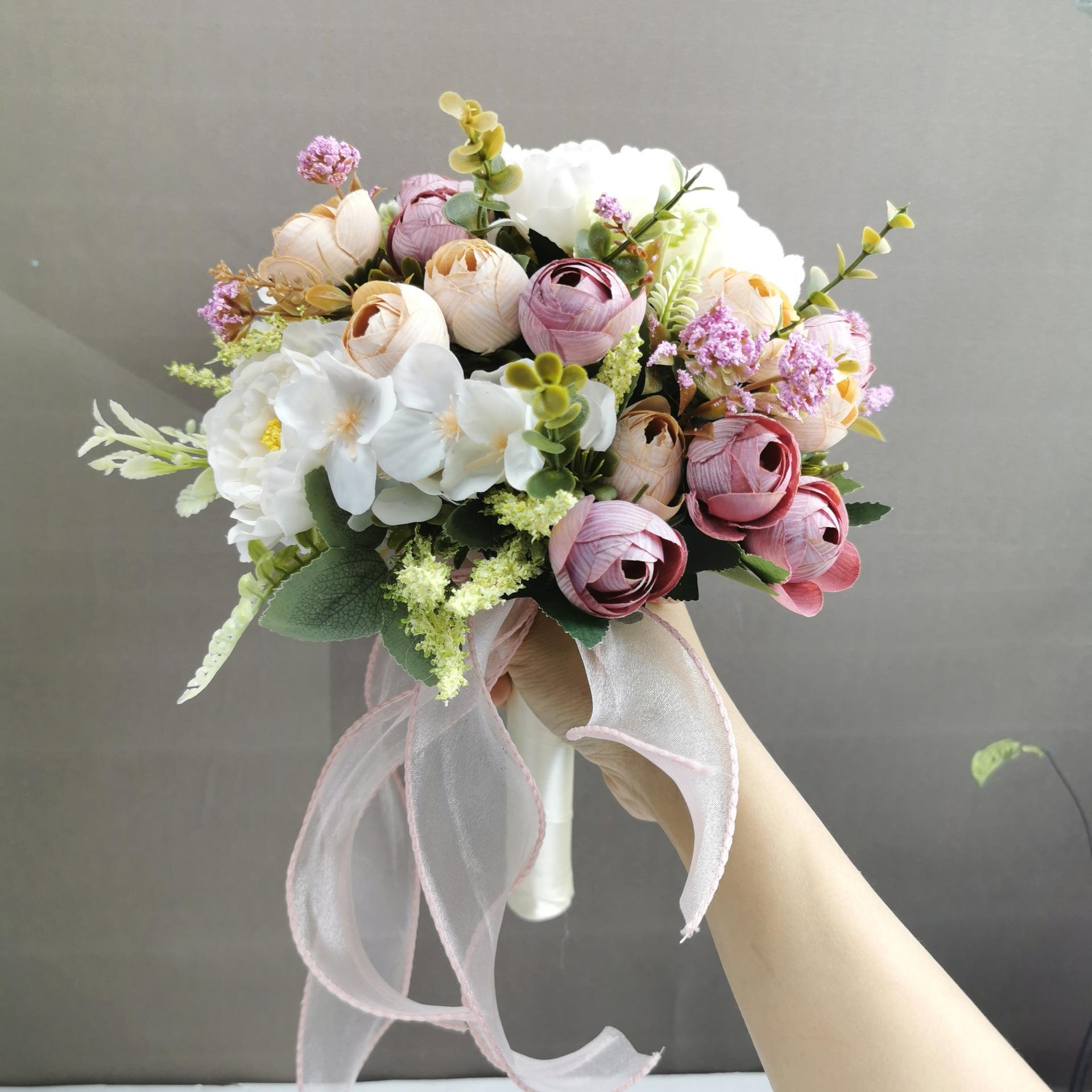 

Свадебные букеты для невесты, подружки невесты, искусственные розы, цветы, гортензия, камелия, свадебный букет для деревенской французской винтажной официальной свадьбы, домашнего декора Style 1