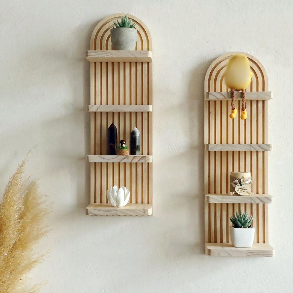 Minimalist Wooden Wall Shelves Oval Threaded Artistic Wooden Stand  Plants Display