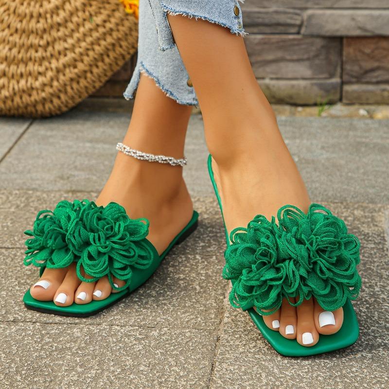 Scarpe da spiaggia primaverili ed estive, abbigliamento casual da esterno, ciabattine basse foderate di fiori