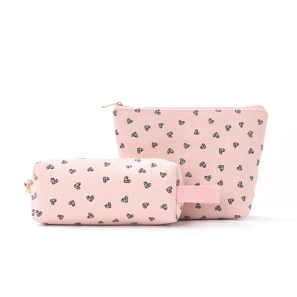 

Fluffy Corduroy Makeup Bag With Heart Pattern Large Capacity Travel Organizer For Women And Men розовый