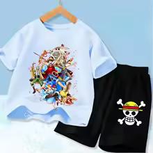 Set di Vestiti Estivi a Maniche Corte Anime Ragazzo Ragazza T-shirt Pantaloncini 2pz Un Pezzo Outfit per Bambini Chopper Luffy Tuta Completo Bambini