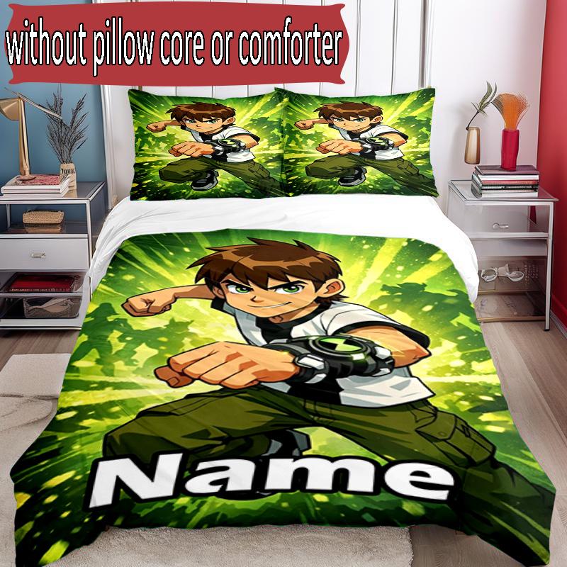 3pcs Duvet Cover Set (1*Duvet Cover + 2*Pillowcase, Without Core), Custom Name Ben 10 Cartoon Pattern Bedding Set, Home Bedroom Decor Gift