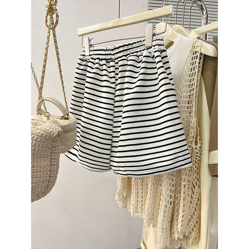 Koreanischer Stil Gestreifte Damen Sommer-Pyjamahose, Schlankmachend, Locker, Outdoor, Lässig, Vielseitig, Haus- und Laufshorts