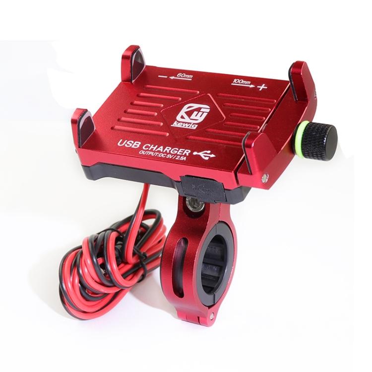 

Kewig M6 Aluminum Alloy Motorcycle Mobile Phone Bracket Rechargeable With Switch Waterproof Stable Navigation Bracket M6(Red) червоний