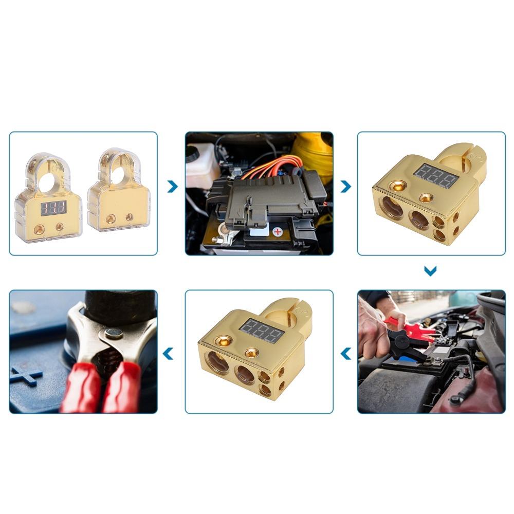 Heavy Duty 0/4/8/10 Car Battery Terminal Connectors AWG Gauge Digital Voltmeter Display Connectors Kit Truck