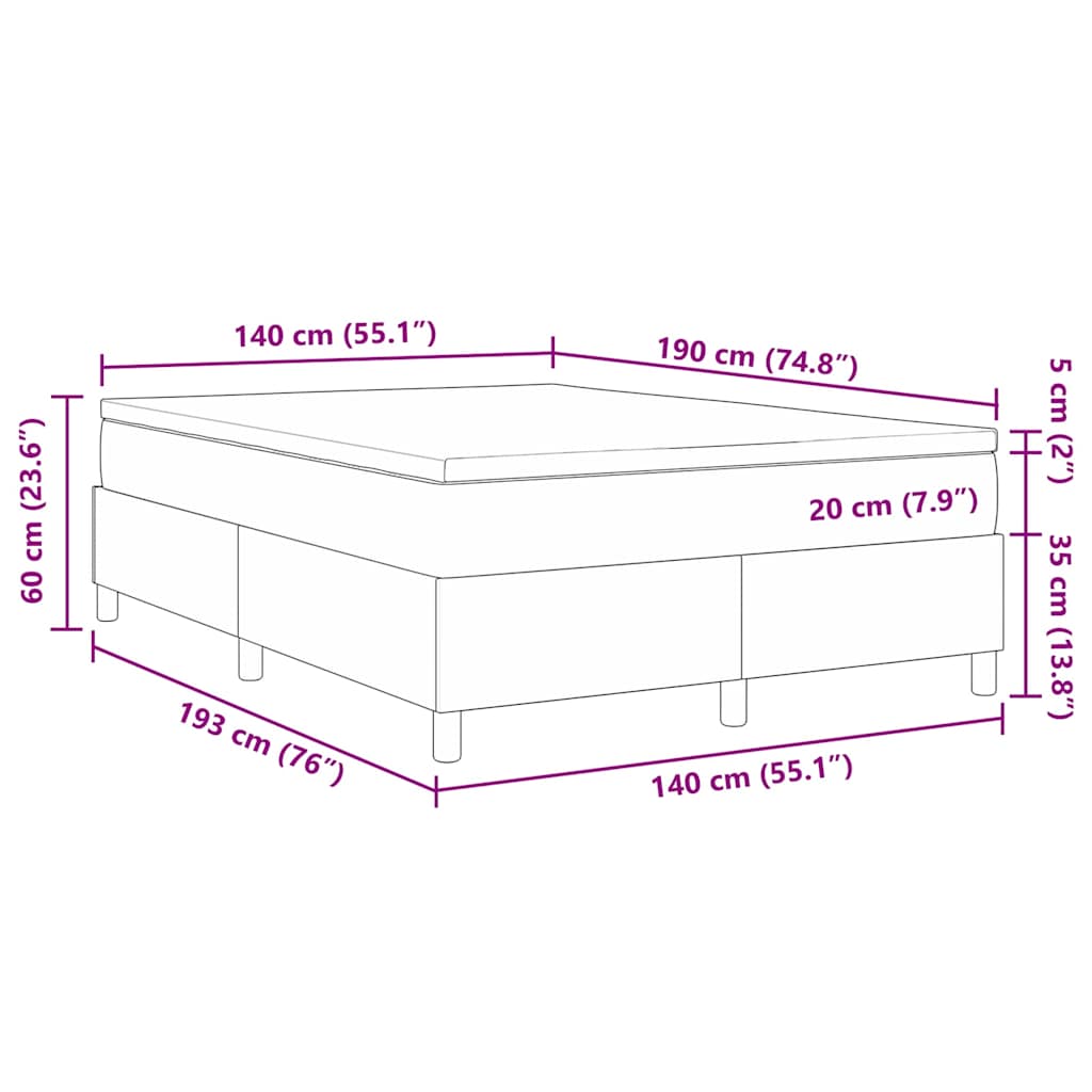 Box Spring Bed in Light Grey and White 140 x 190 cm Cord Fabric