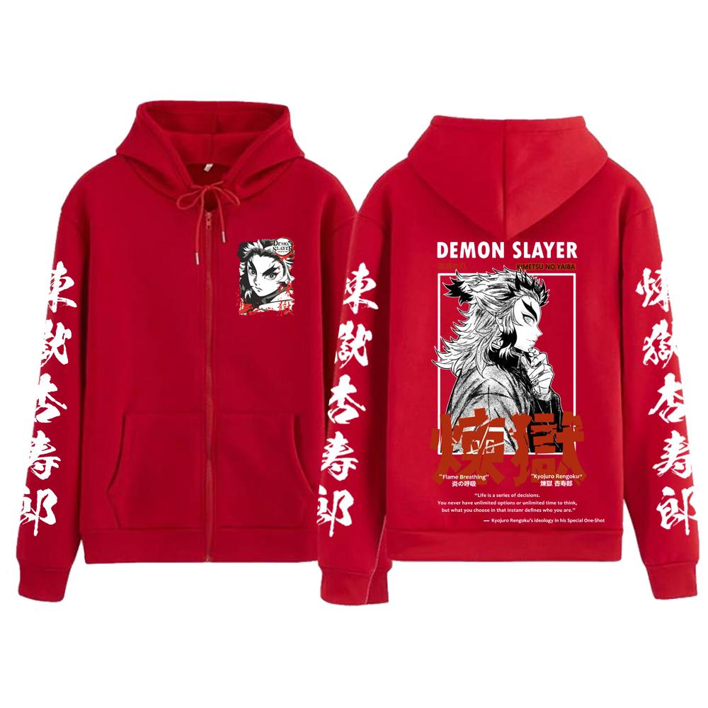 Anime Demon Slayer Kyojuro Rengoku Kapuzenpullover mit Reißverschluss Lässiger Kapuzenpullover mit Reißverschluss Sweatshirt Unisex
