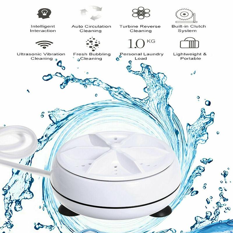 USB Mini Portable Ultrasonic Turbine Washing Machine for Travel Camping Dorm, Turbo Washer for Underwear Socks