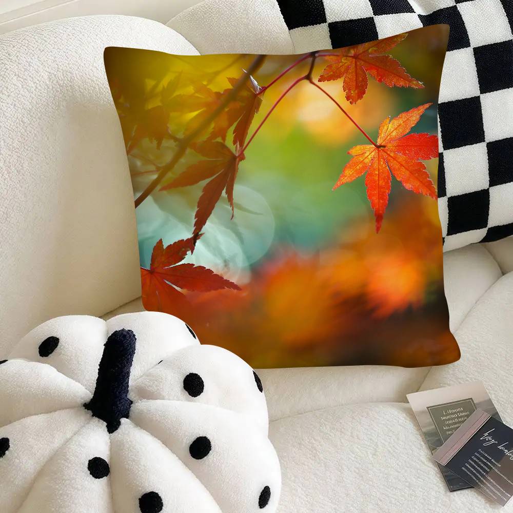 Red Maple Leaf Pillow Case Fashion Square Pillowcase Bedroom Sofa Room Ins Decoration Leisure