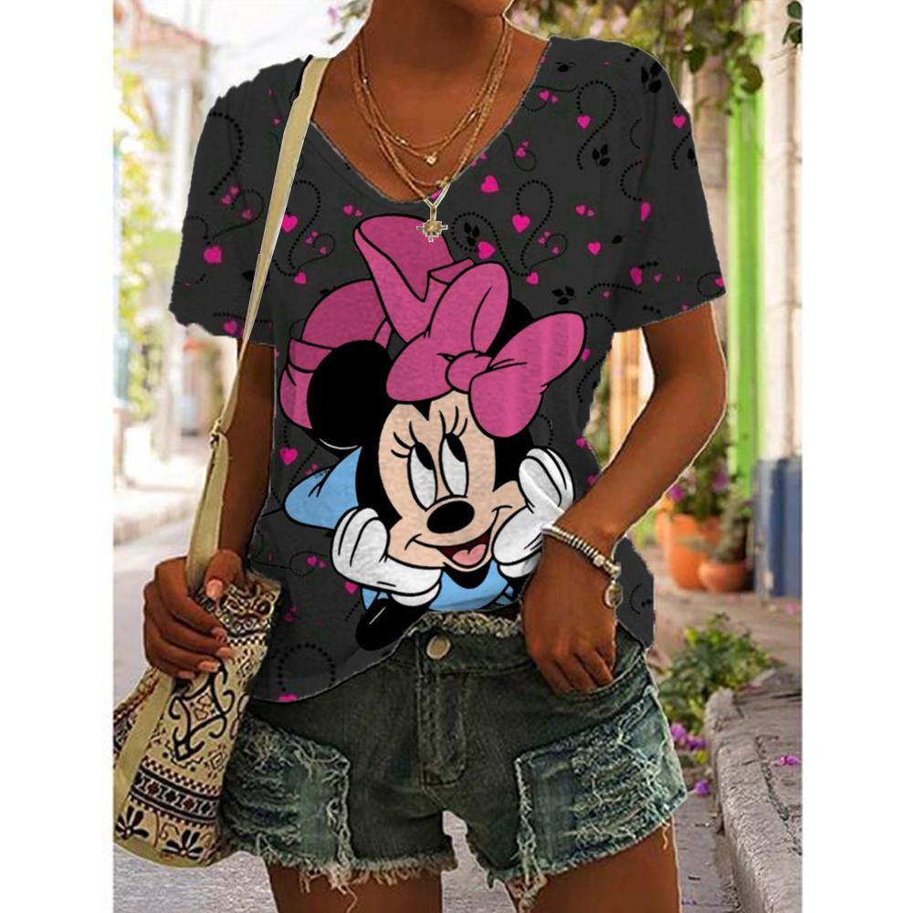 New T Shirts Fashion Disney Mickey Minnie Mouse Print T-shirt Women Trend Female Tops Cute Tees Colorful Streetwear T-shirts