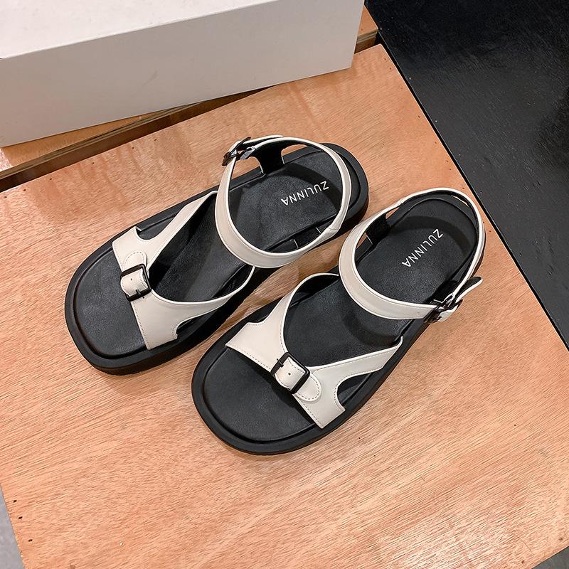 

Ruth~ Stylish square round head outer wear open-toed thick-soled buckle sandals 40