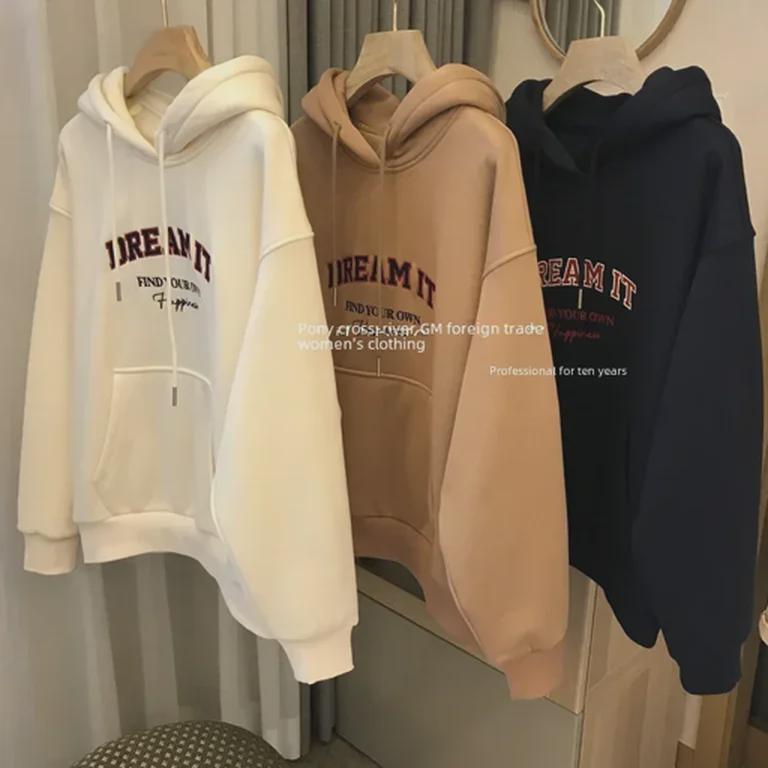 Women's Trendy Loose-Fit Plus Velvet Hooded Sweatshirt - Korean Style, Spring/Fall 2025 Collection