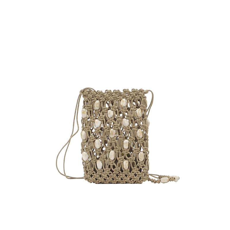 2026 New Shell Beaded Woven Drawstring Bag Handmade Macrame Crochet Shoulder Bag Summer Beach Vacati Crossbody Purse for Women