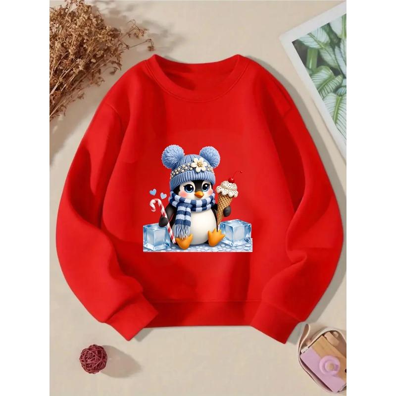 Unisex Crewneck Sweatshirt - Cute Penguin Winter Ice Cream Machine Washable, Spring And Autumn, Sportswear And Casual Wear, Soft And Comfortable