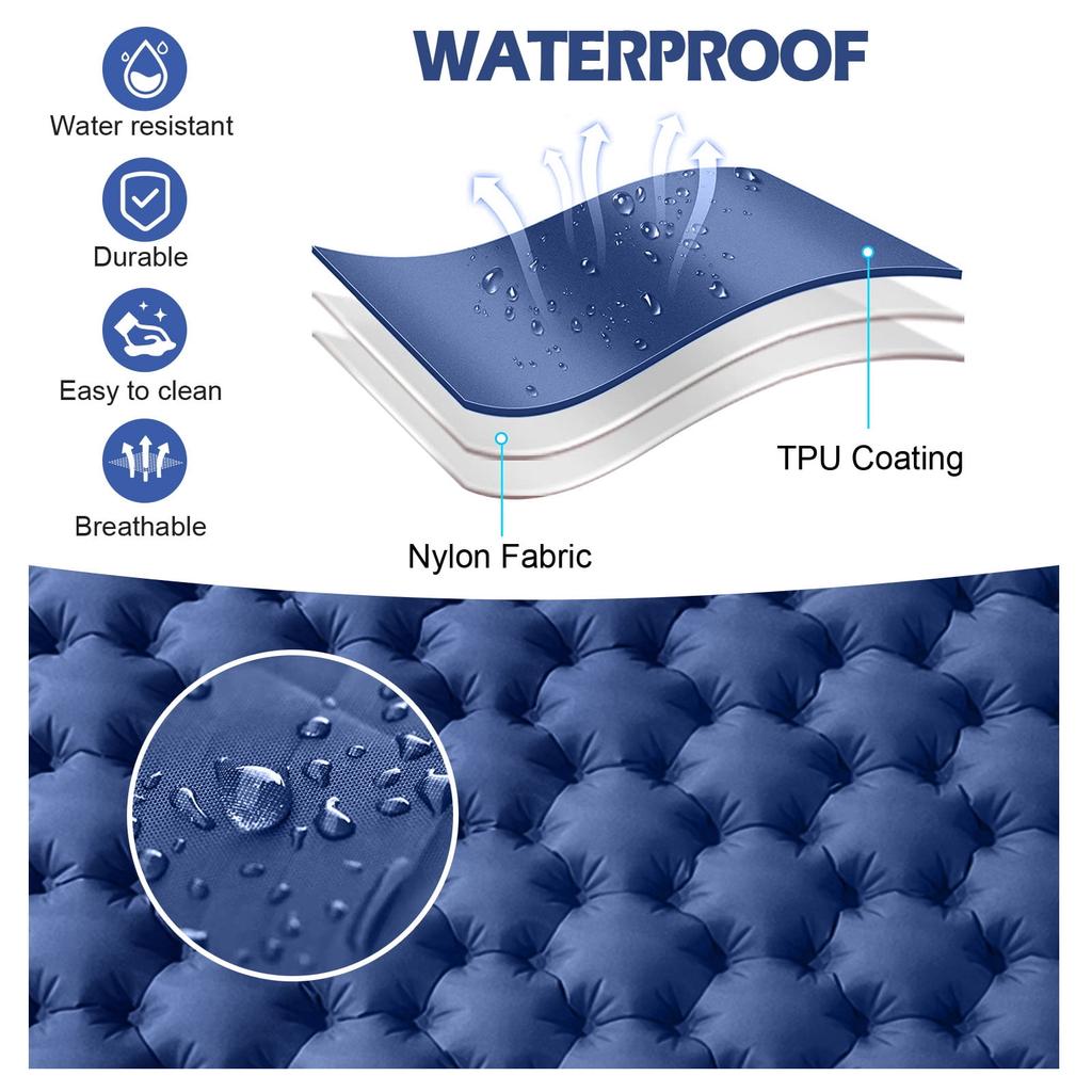 Double Sleeping Pad for 2 Person, Thick Inflatable Camping Mat with Built-in Foot Pump & Pillow, Compact Air Mattress for Hiking, Backpacking, Tent