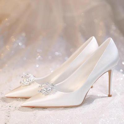 2025 Satin Bridal High Heels: White, Sexy French Kitten Heels for Bridesmaids and Weddings
