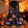 Damen Vintage Halloween Print V-Ausschnitt Kleid, Kurzarm Swing Kleid für Lässige Party