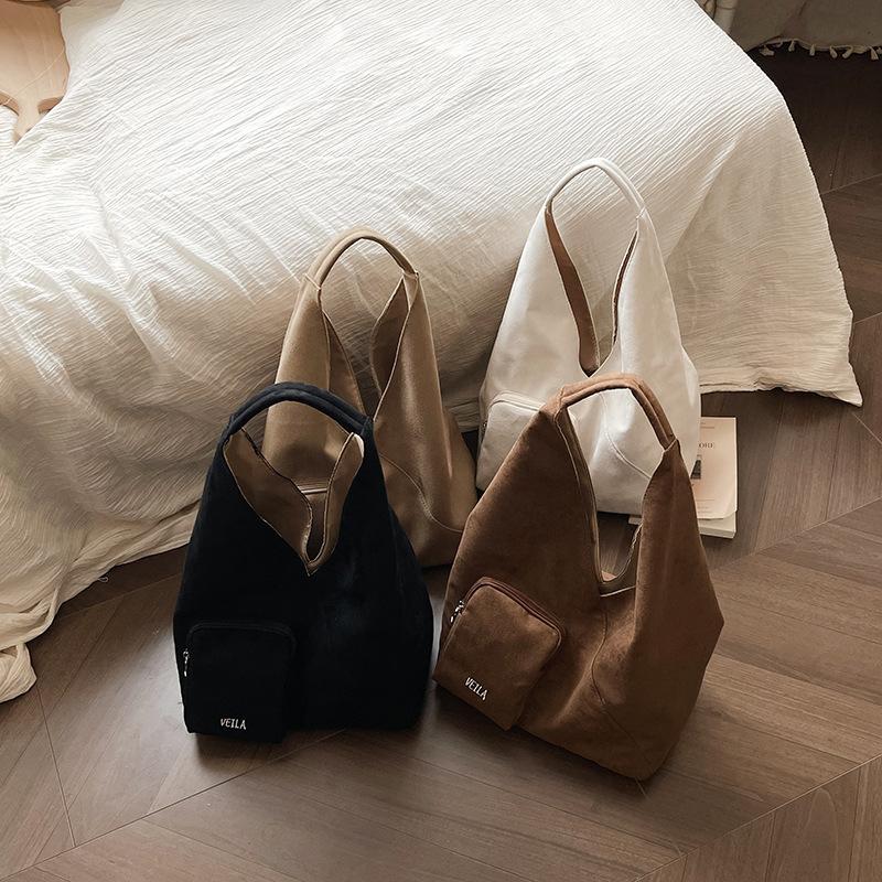 Korean Lazy Wind Casual Large Capacity Shoulder Bag Women'S Autumn And Winter Muyin Same Frosted Textured Tote Bag